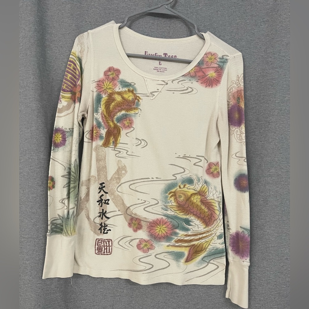 Lucky Tees Koi Fish Long Sleeve Top - Cream